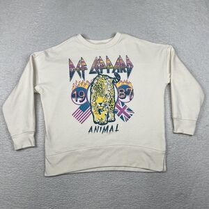 Def Leppard Sweatshirt Womens Small Ivory Animal Graphic‎ Print 1987 Pullover